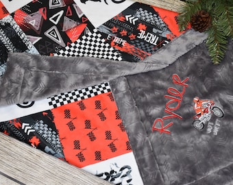 Motocross Personalized minky blanketbaby boy gift dirt bike motorcycle baby blanket Personalized baby gift Country baby shower gift
