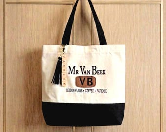 Teacher Appreciation Gift Personalized Canvas Tote Bag Custom Embroidered School Supply Organizer Zipper Closure Laptop Carrier Professional