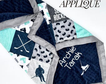 Personalized Ice Hockey Blanket for Baby Boy Gift with Name Sports Present Nursery Decor Ice Room Team Gift Hockey Mom Shower Present Satin