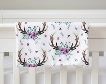 Personalized security Blanket- floral woodland- Deer print blanket- Magenta Deer Baby gift, woodland baby blanket girl- woodland shower