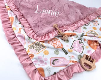 Personalized Baby Blanket Soft Minky Baby Shower Gift Nursery Decor Custom Newborn Keepsake Satin Trim Embroidered Infant Plush Toddler