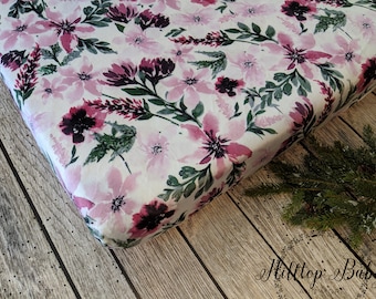 Minky Boho baby Girl Fitted crib sheet, Pack and play fitted sheet, Floral baby girl crib sheet bedding