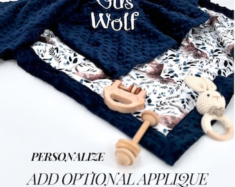 Nursery Bedding Set Baby Boy Room Accent Fox Design Infant Wrap Personalized Name Custom Style Blue Theme Newborn Gift Room Decor Security