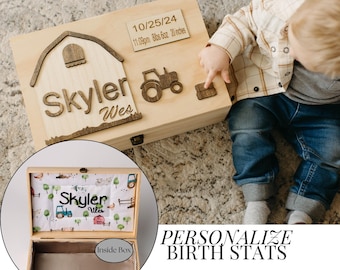 Personalized memory box name baby Farmer gift keepsake embroidered trunk baby gift idea for mom organizer box baby shower bundle baby boy