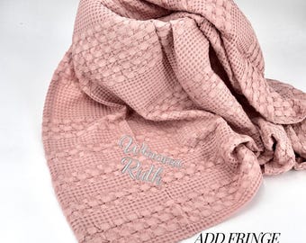 Cotton Waffle Weave Blanket Baby Shower Gift Baby Boy Blanket Baby Girl Blanket Personalized Name Embroidery Baby Gift Nursery Item Custom