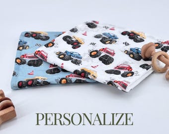 Baby Burp Cloth Cotton Rag Monster Truck Blue Design Newborn Present Infant Boy Shower Gift Nursery Room Automobile Pattern Terry Towel