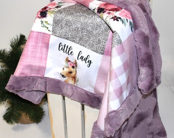 Personalized Baby girl Minky Blanket, Horse gifts, Western baby gift, cowgirl, baby girl horse, boho blanket, baby girl blankets western