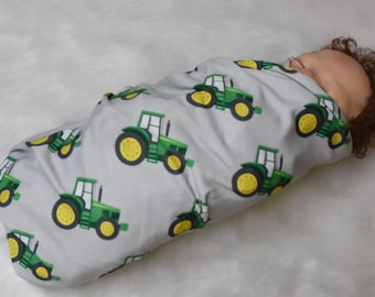 Knit Swaddle Blanket-Green Tractor blanket-Swaddle Baby Blanket, Farm baby gift, baby boy blanket, farm baby shower, tractor nursery bedding