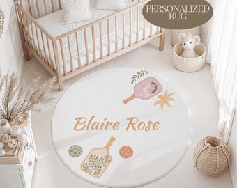 Pickleball personalized Nursery Rug for girl baby room decor throw rug unique kid mat pickleball baby gift playmat girl play rug paddle ball