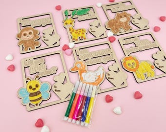 Valentine Animal Card Coloring Activity Kit Classroom Project Diy Craft Zoo Wooden School Exchange Kid Fun Decoration Design Creative Gift
