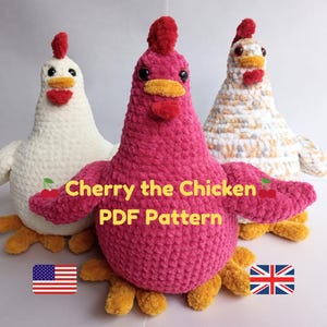 Cherry Chicken PDF Crochet Pattern, Plush Chicken Amigurumi Pattern PDF, Crochet Chicken Tutorial, Chicken Plush