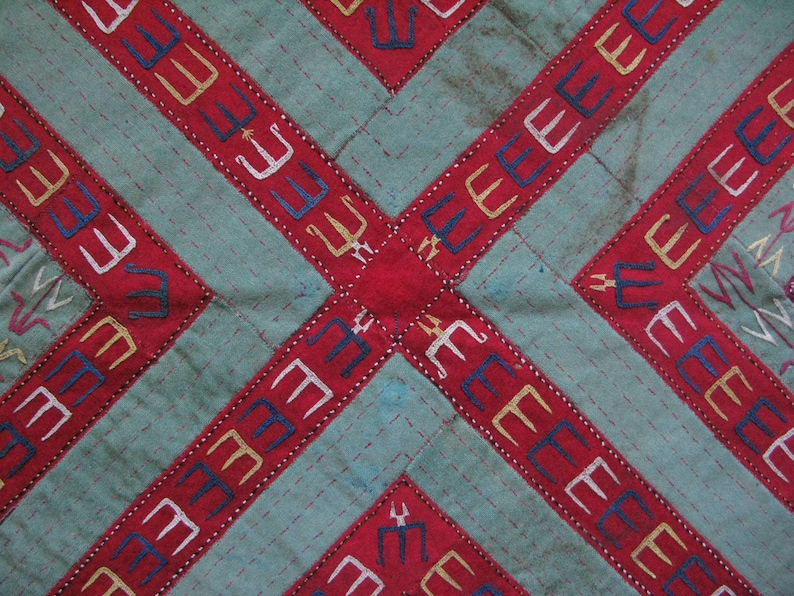 Turkmen Antique Silk Embroidery Fragment Free Shipping