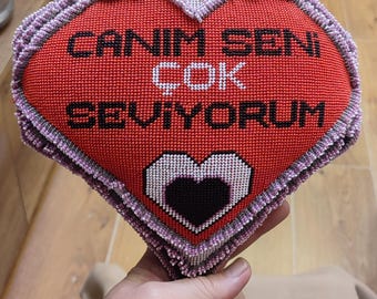 Anatolian Turkish Handmade Beaded Heart Shape Hanging