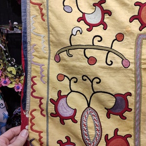 Antique Uzbekistan Suzani: Silk Embroidery Wall Hanging (1920s)