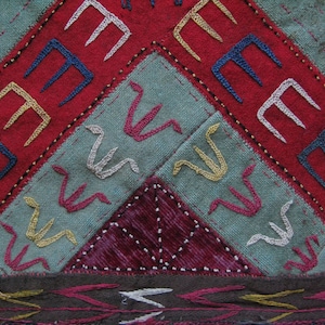 Turkmen Antique Silk Embroidery Fragment - Free Shipping