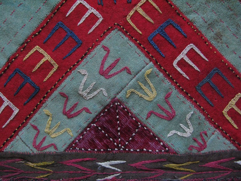 Turkmen Antique Silk Embroidery Fragment Free Shipping