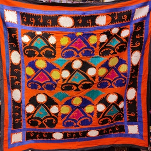 Vintage Uzbekistan Silk and Cotton Embroidered Suzani Wall Hanging