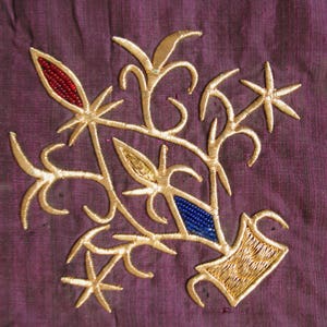 Antique Uzbekistan Bukhara Textile With Metallic Embroidery on Silk - Free Shipping