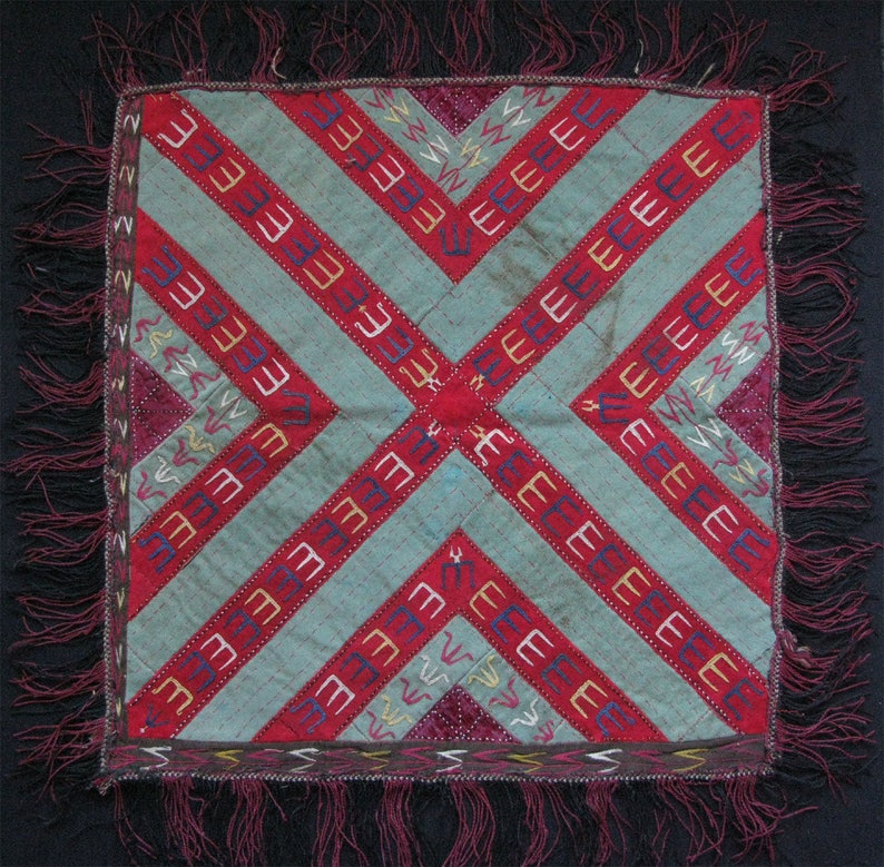 Turkmen Antique Silk Embroidery Fragment Free Shipping