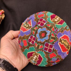 Vintage Uzbekistan Silk Cross Stitched Iroqi Hat & Skullcap