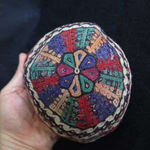 Antique Turkmenistan Turkmen Yomud Silk Embroidered Tribal Hat - Free Shipping