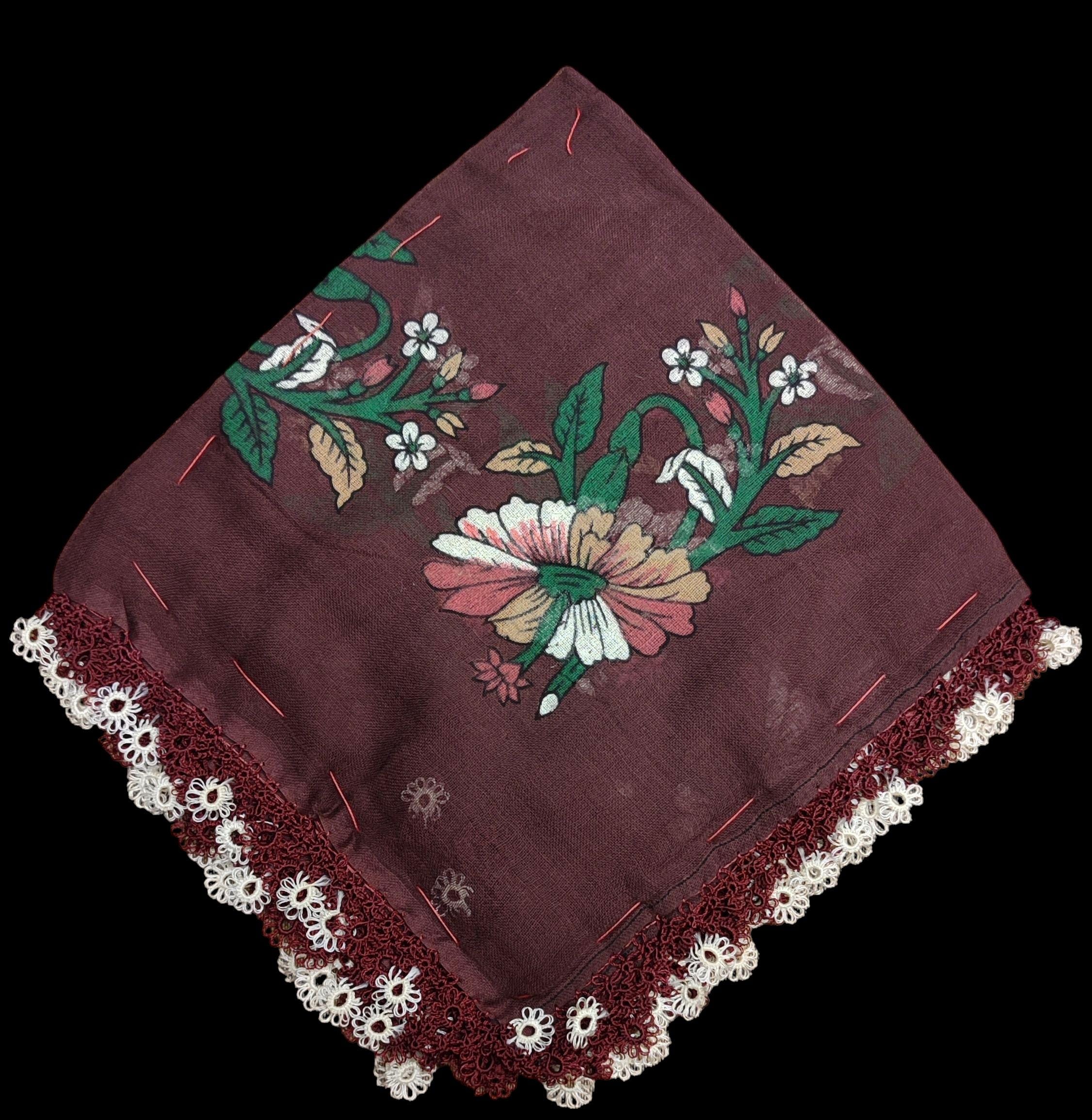 Vintage Turkish Oya & Hand Block Printed Scarves With Needle Lace