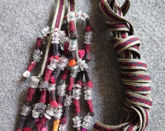 Antique Anatolian Tent Band Hanging: Wool Cargo Decor with Glass Beads