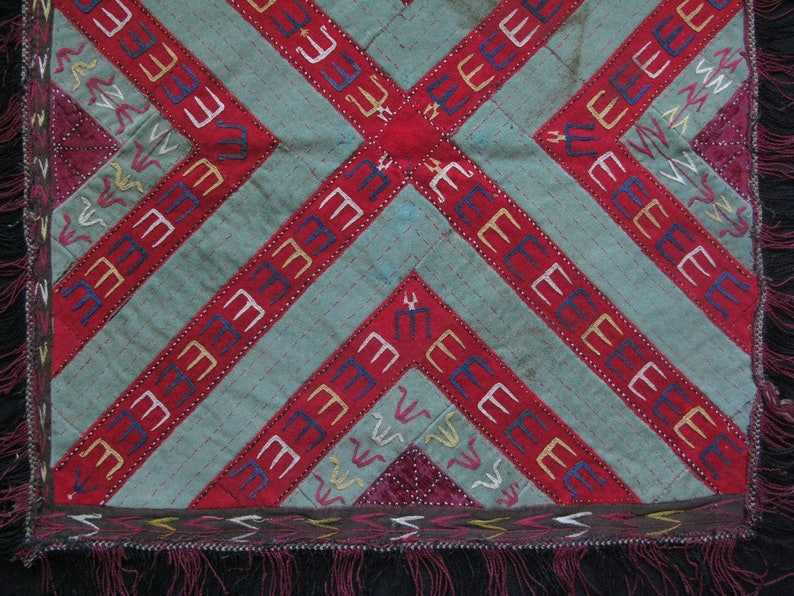 Turkmen Antique Silk Embroidery Fragment Free Shipping