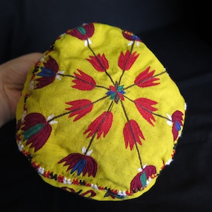 Vintage Large Size Turkmen Tekke Silk Embroidered Hat - Free Shipping