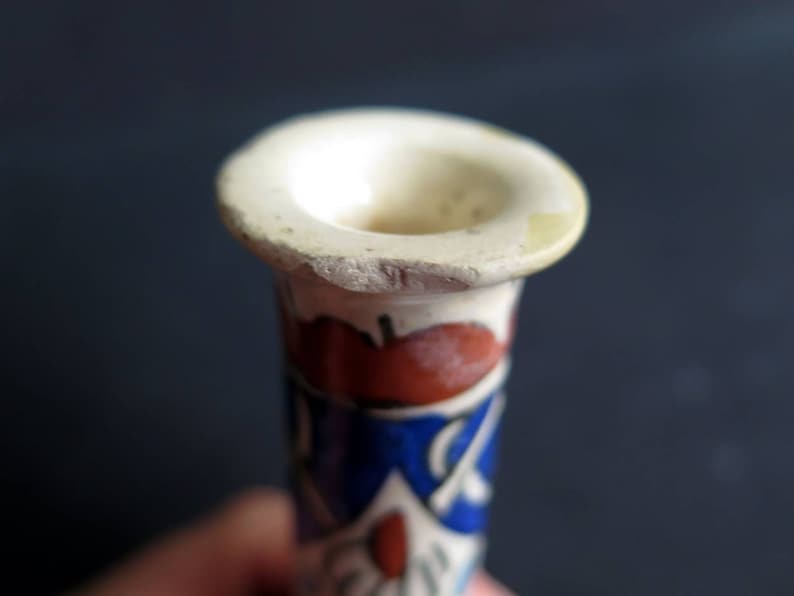 Vintage Anatolian Turkish Hand Painted and Glazed Ceramic Vase for single Flower