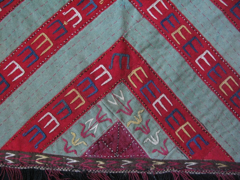 Turkmen Antique Silk Embroidery Fragment Free Shipping