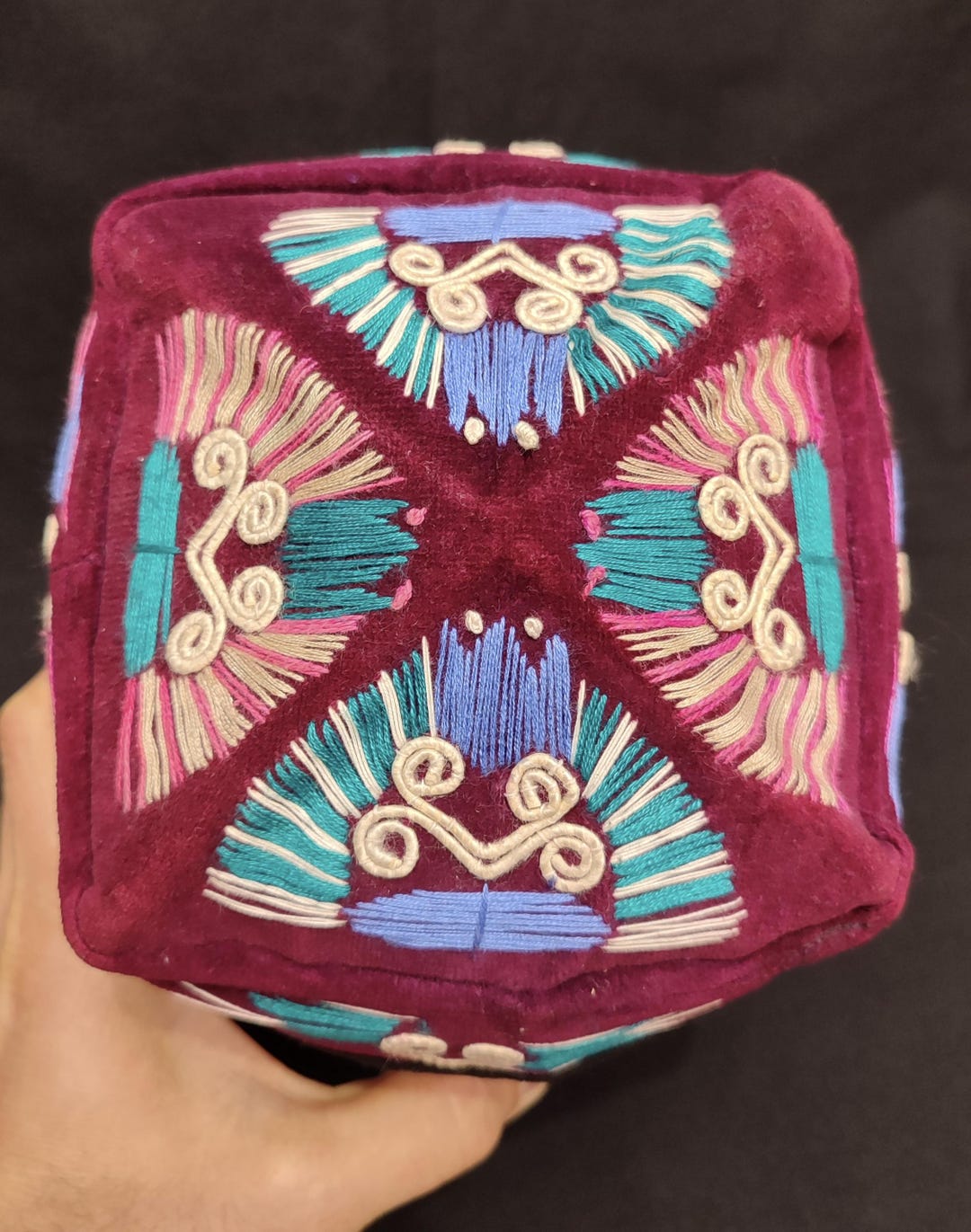 Embellished Purple Velvet Uzbekistan hat 5” skull hat s-l400.jpg main image 4