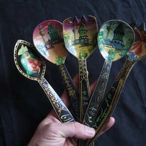 Vintage Handmade and Painted Decorative Konya Mevlana Wood Spoons