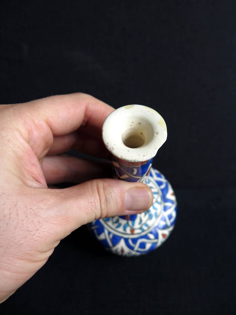 Vintage Anatolian Turkish Hand Painted and Glazed Ceramic Vase for single Flower