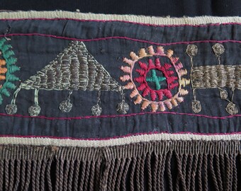 Antique Afghan Tribal Silk and Metallic Embroidered Hanging