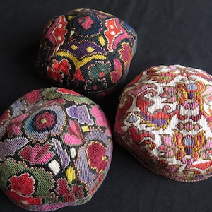 Vintage Uzbekistan Silk Cross Stitched Iroqi Hats & Skullcaps