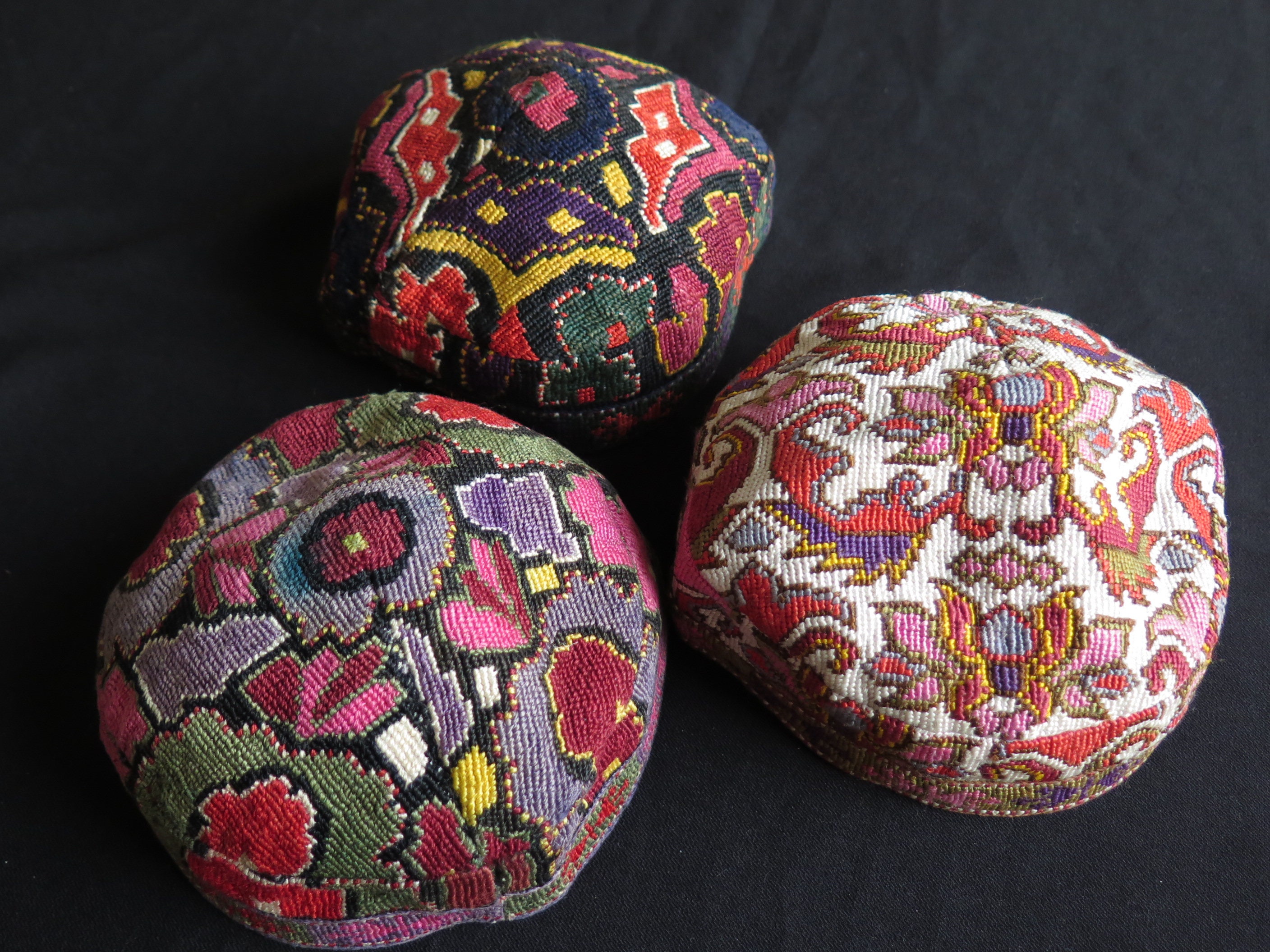 Vintage Uzbekistan Silk Cross Stitched Iroqi Hats