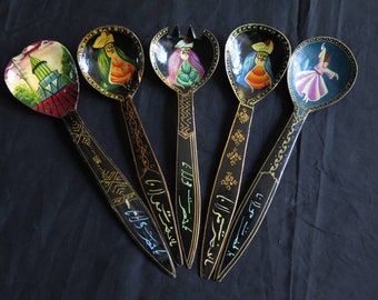 Vintage Handmade and painted Decorative Konya Mevlana Spoons