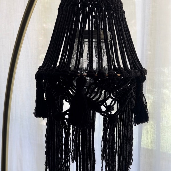 Macrame Chandelier, with Hanging Mason Jar