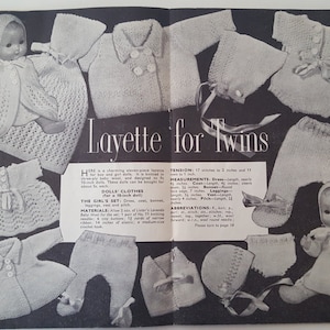 Vintage Knitting Pattern, Twin DOLL Layette