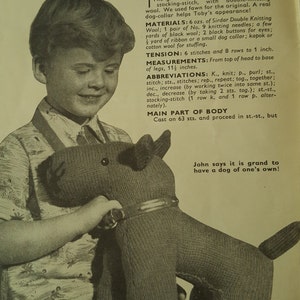Vintage Knitting Pattern, Dog Knitting Pattern, 1940s Knitting Pattern, Soft Toy Pattern