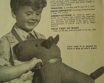 Vintage Knitting Pattern, Dog Knitting Pattern, 1940s Knitting Pattern, Soft Toy Pattern