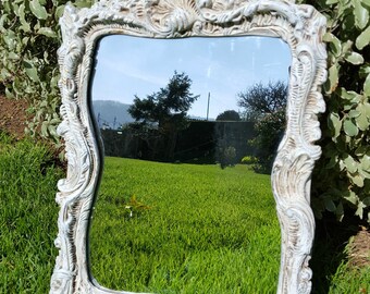 Shabby Chic Vintage Wall Mirror, Painted Mirror, Rectangular Mirror, Ornate Mirror, Old Mirror, Wedding Prop