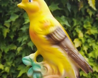 Vintage Kitsch Yellow Bird Figurine - Yellow Bird with Brown Wings and Tail - Budgie