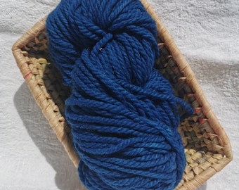 Triple twirled yarn blue indigo merino