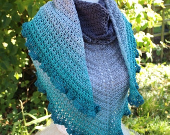 Mint blue and grey shawl//crochet shawl//elegant cotton shawl