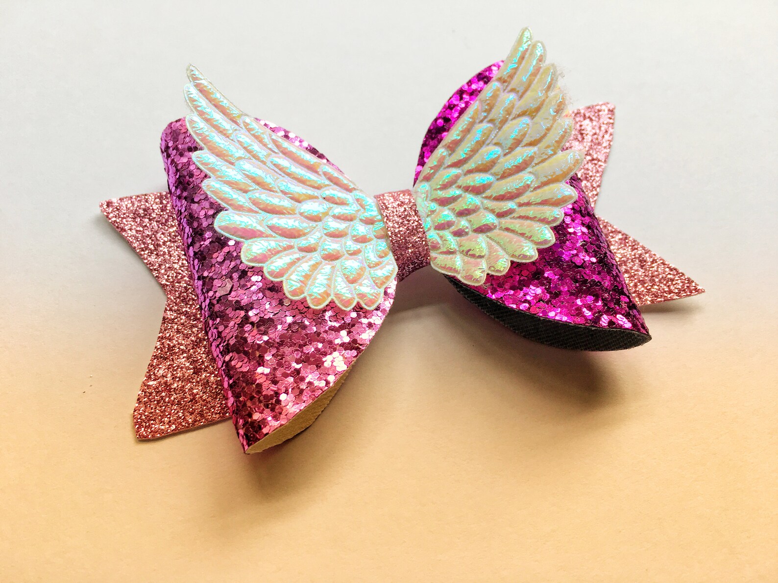 Fairy wing hair bow glittery pink hair accessory pearl Etsy