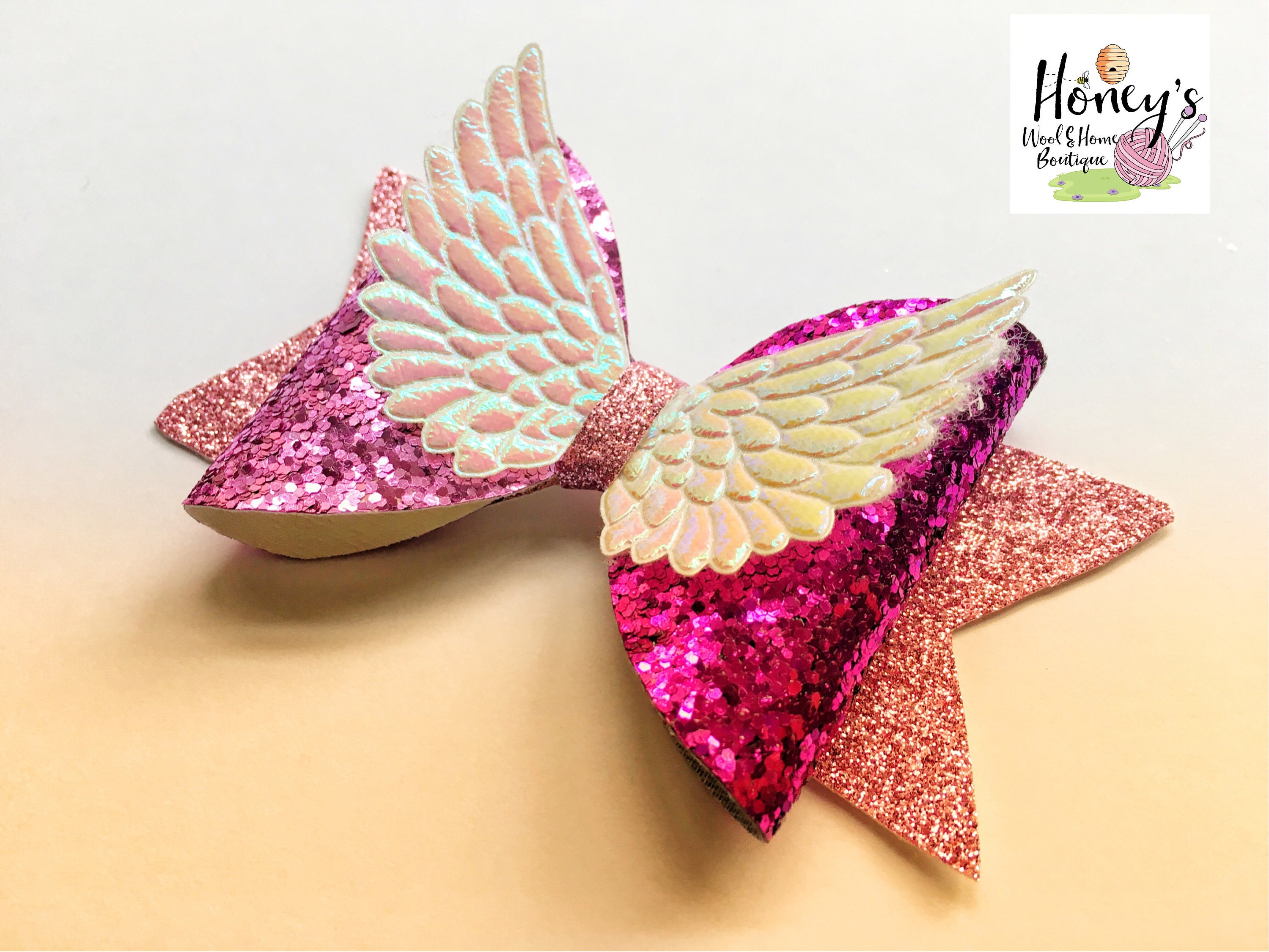 Fairy wing hair bow glittery pink hair accessory pearl Etsy