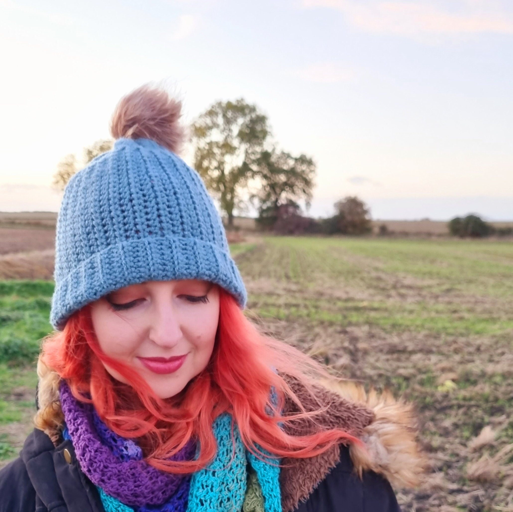 Teal Crochet Hat With Faux Fur Pom Pom: Handmade Winter 