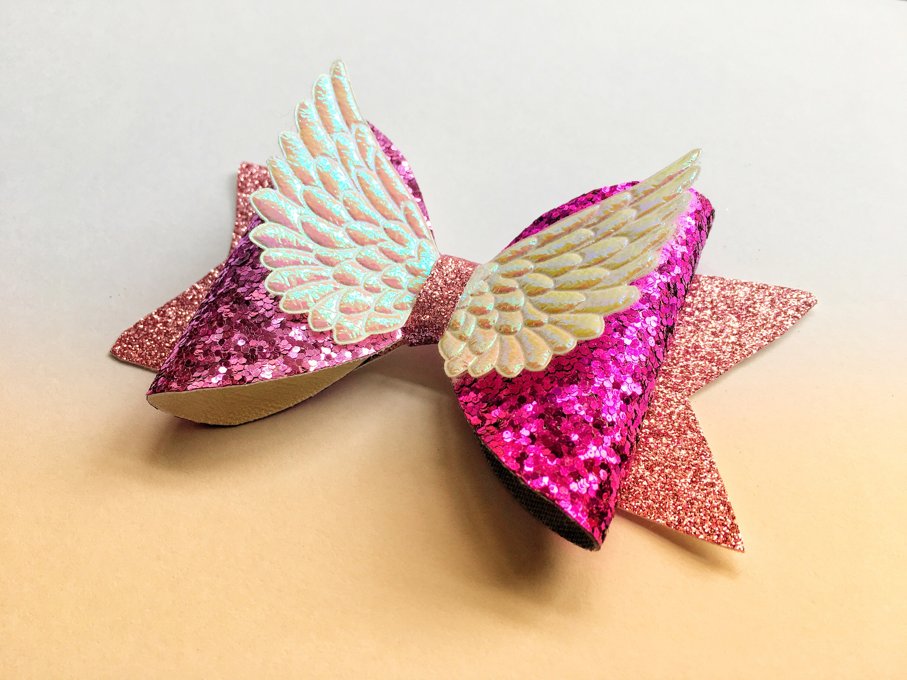 Fairy wing hair bow glittery pink hair accessory pearl Etsy